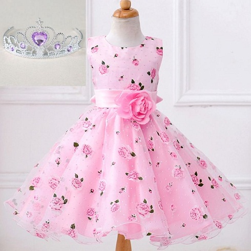 Kid's Floral 3D Pink Frock