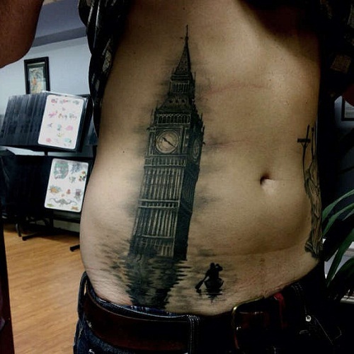 London Clock Tower Gyomor Tetoválás