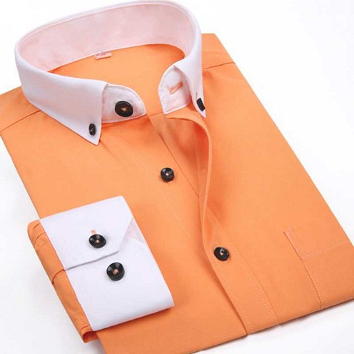 Kontrast krave Orange skjorte til mænd