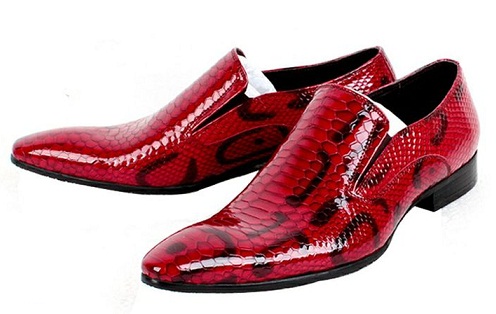 Læder rød kjole sko til mænd -2
