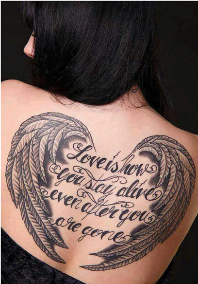 Szárnyak szerelmes idézetekkel Tattoo