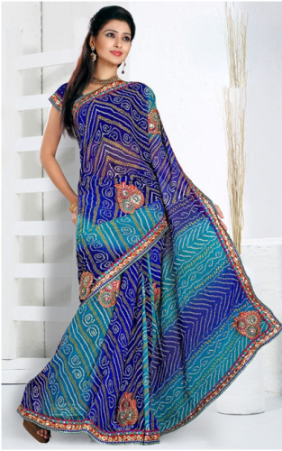 BandhaniI Sarees-Blue Bandhani Chiffon Saree 3