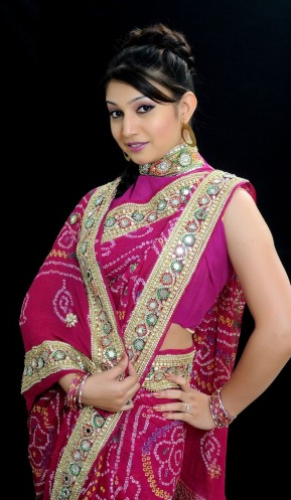 BandhaniI Sarees-Pink Tiszta Georgette Bandhani Saree a Kundan Works-szel 4