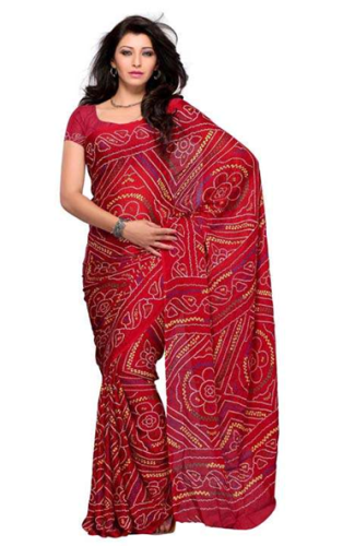 BandhaniI Sarees-Red Art selyem nyomtatott tervező Bandhani Saree 7