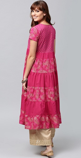 Pink trykt Anarkali Kurta