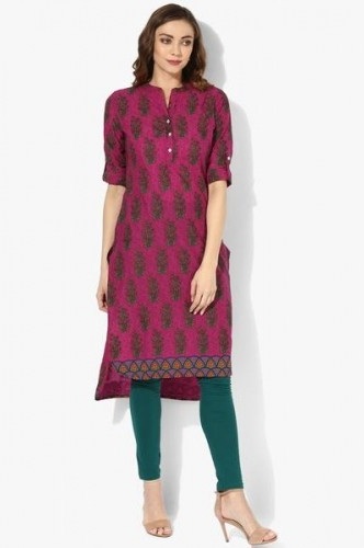 Pink Mandarin Collar Kurta with Roll-up Sleeves