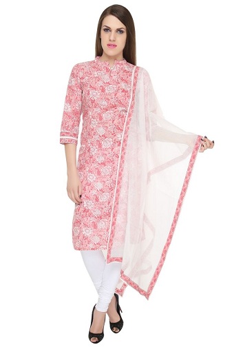 Pink Jaipuri trykt lang kurta
