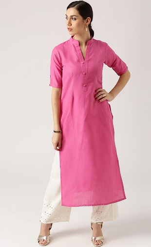 Pink Plain Kurta