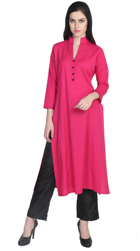 Pink Casual Cotton Kurta