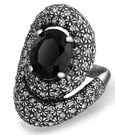 női ezüst gyűrű fekete kővel