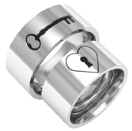 Kulcs és zár egyszerű ezüst gyűrűk pároknak