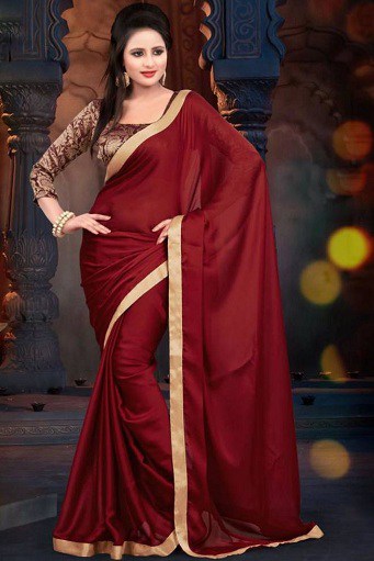 Sima Chiffon Saree Brocade blúzzal