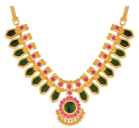 Pink og grøn Palakka guld halskæde