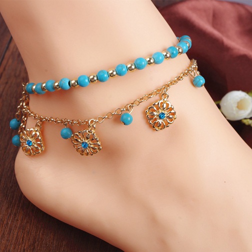 Guld-turkis anklet