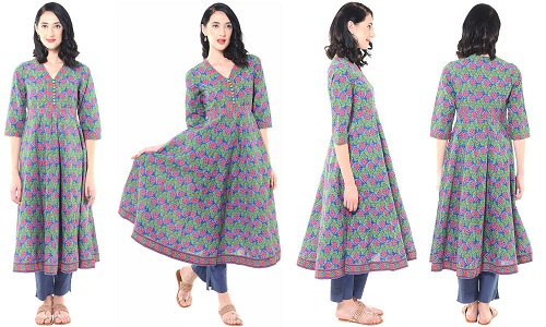 Blomstret trykt bomuld Anarkali Frock