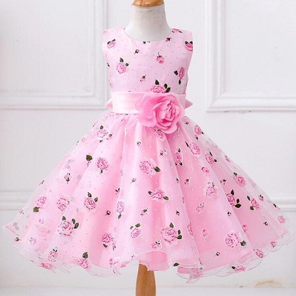 Pink Floral Print Fancy Frock