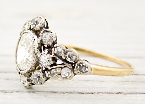 Antik arany- gyémánt eljegyzési gyűrű