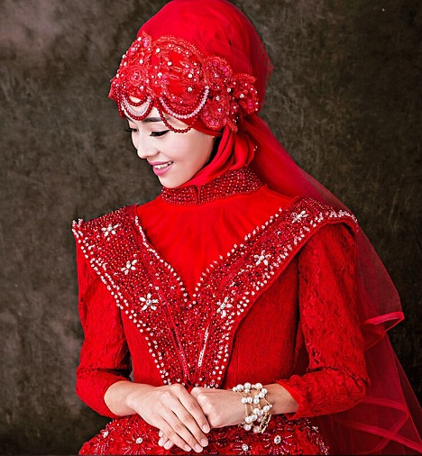 Muszlim menyasszonyi fátyol fej ruha