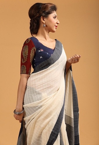 Handloom Sarees med Kalamkari -bluse