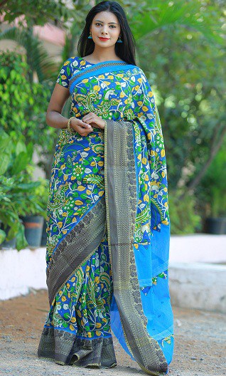 Kalamkari blúz Saree -vel