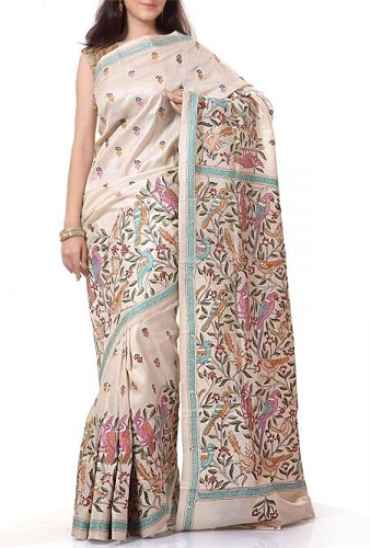 Fugle og blomster Magenta Kantha Saree