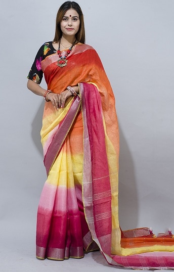 Multi Color Linen Saree