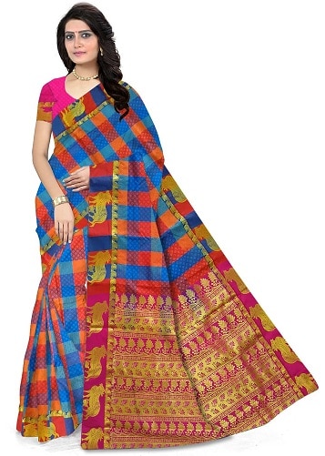 Multi Color Checks Saree