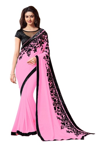 Rózsaszín és fekete Radhika Saree