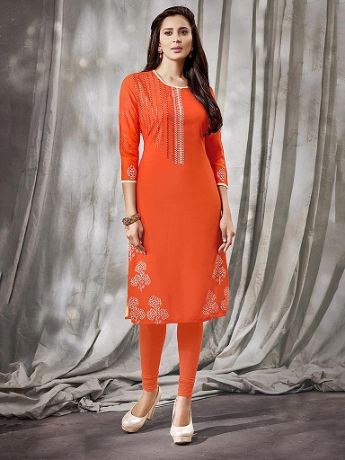 Orange broderet Kurti