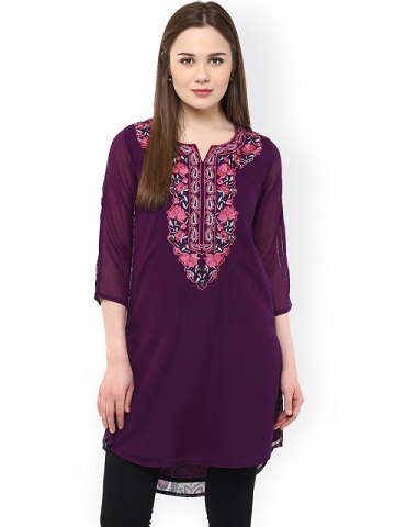 Ruhanee Purple nyomtatott & amp; Hímzett Kurti