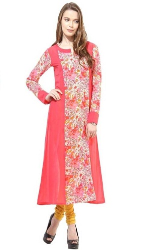 La Firangi Trykt Kurta-pink til kvinder