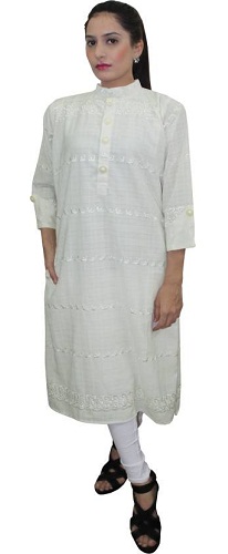 Crown Nine hímzett női pakisztáni Kurta (fehér)