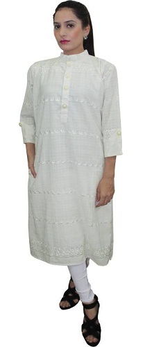 Crown Nine Broderede Pakistanske Kurta Kvinder (Hvid)