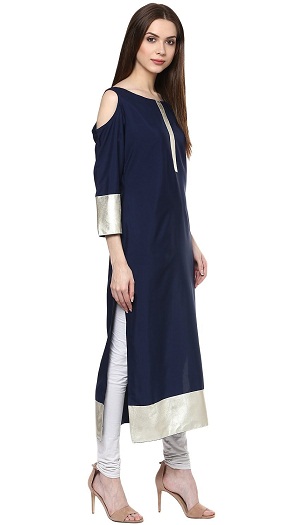 ZIYAA Kvinders blå farve Solid Straight Crepe Kurta