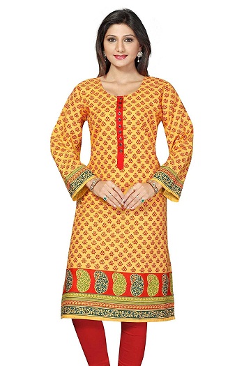 Plus Size Kurtis Long pakistansk gulprintet Kurtis