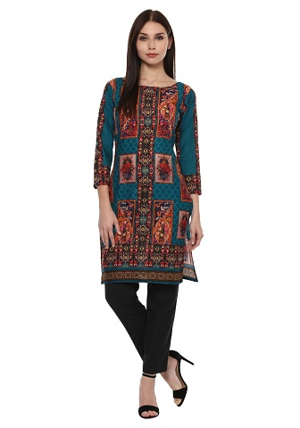 Ahalyaa bomuld pakistansk stil print Kurta til kvinder