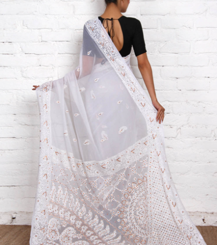 Hvid Georgette Chikankari Saree