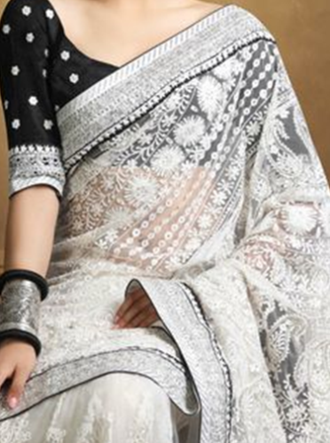 Hvid designer Chikankari Saree