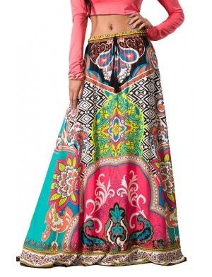 Flerfarvet Gypsy Maxi Style Nederdel
