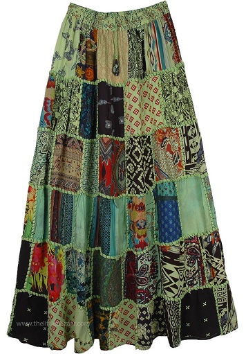 Grøn patchwork sigøjnerskørt
