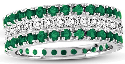Suzy Levian 14 k fehér arany smaragd gyémánt gyűrű