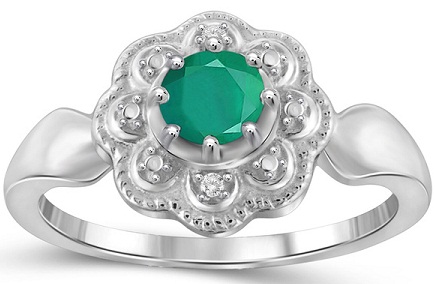 Jewelonfire smaragd drágakő és gyémánt ékezetes virággyűrű