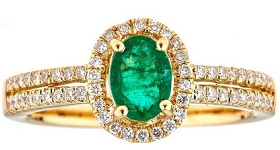 Sárga arany ovális vágású zambiai smaragd arany gyűrű gyémántokkal