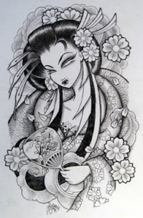 Monokrom Geisha Tattoo Design