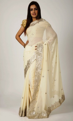 Broderi Border Cream Gota Patti Saree