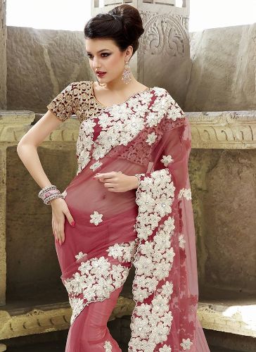 Pink Net Gota Embellished Saree