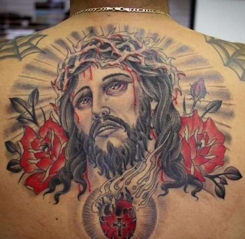 jesus tatovering med blomster