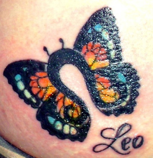Leo Butterfly Tattoo Design med navn