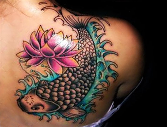 Koi Fish Lotus Flower Tattoo Design