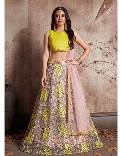 Gul blomstret Lehenga